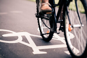 City Bicycle Riding On Bike Path